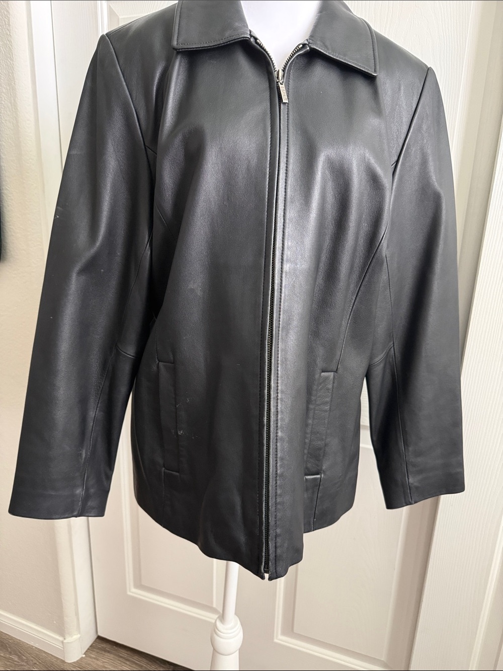 Esprit Black Leather Zip-Up Jacket